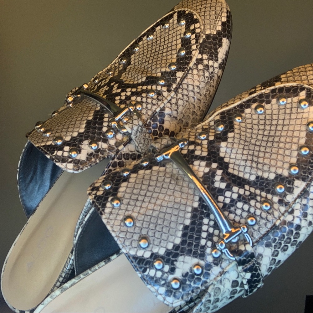 Faux Snakeskin Mules